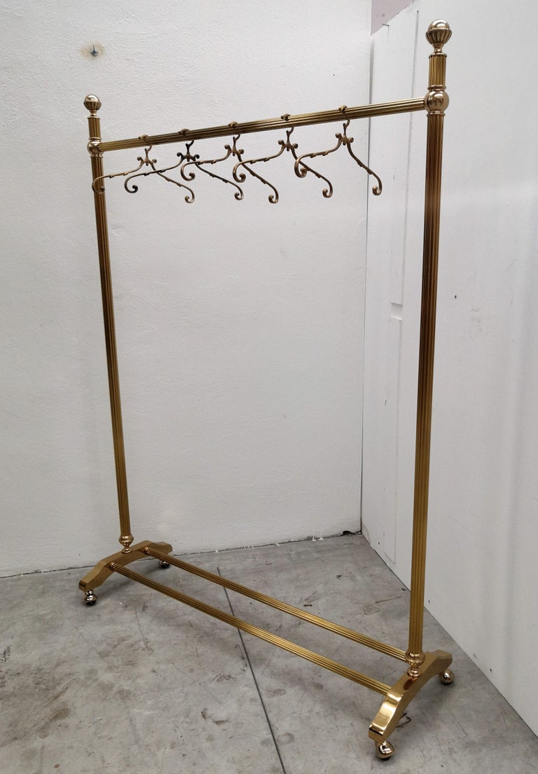 1970s Golden Brass Garment Rack, Clothing Stand Rail, Dress Hanger