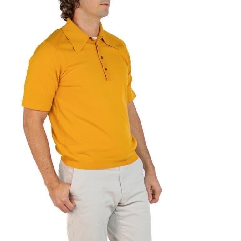 1970S Golden Brown Polyester Knit Men's Polo Shirt 1