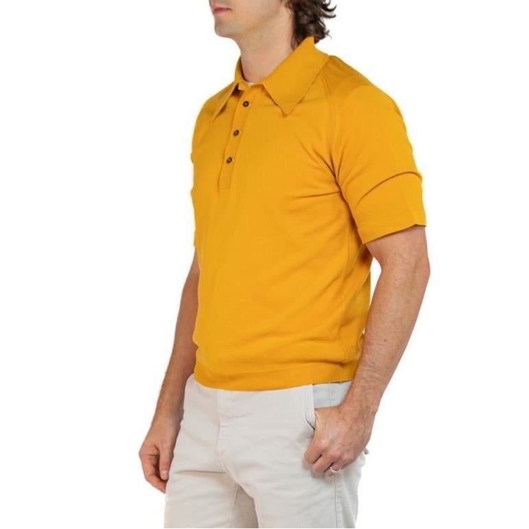 1970S Golden Brown Polyester Knit Men's Polo Shirt 4