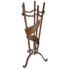 1970s Golden Iron Umbrella Stand Imitating Bamboo Leaves and Chain
