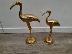 1970s Golden Solid Brass Herons-Shaped Decorative Sculptures Set of Two