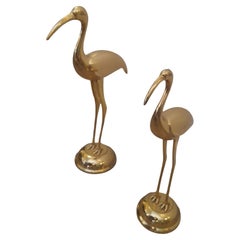 Vintage 1970s Golden Solid Brass Herons-Shaped Decorative Sculptures Set of Two