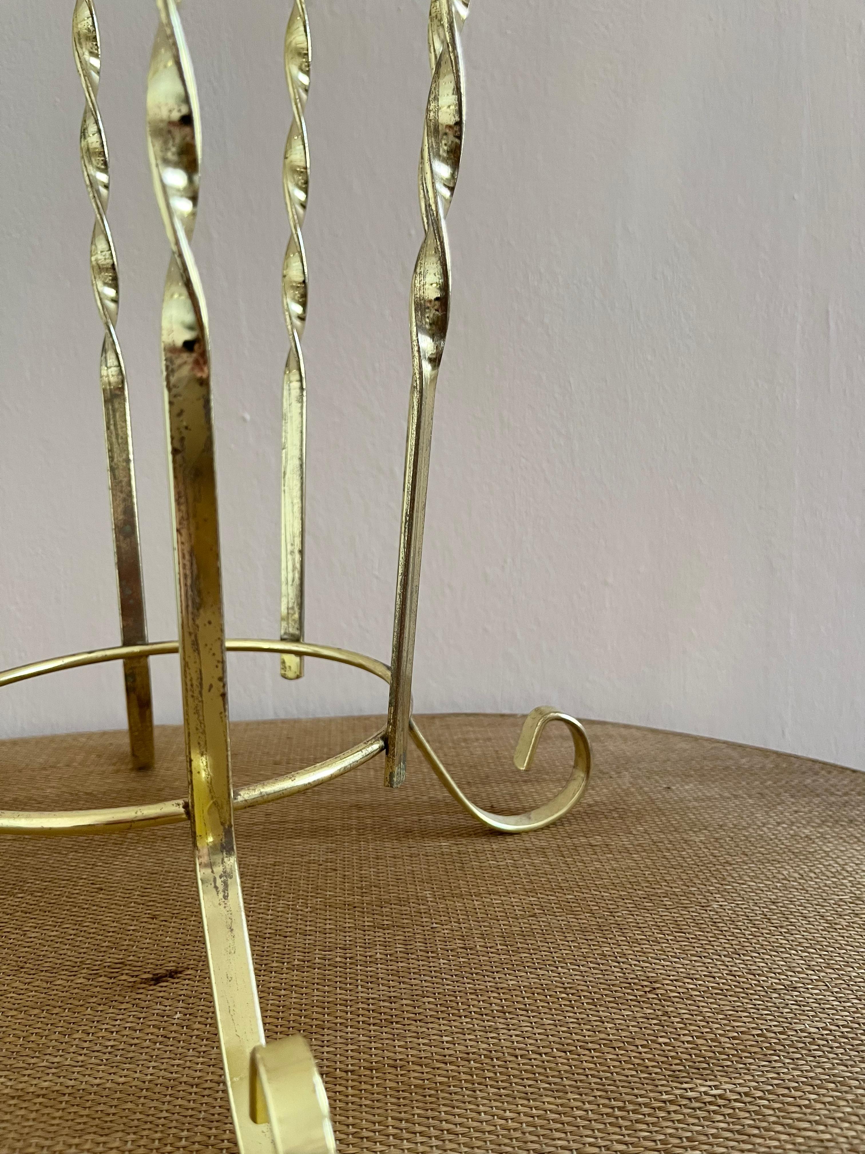Mid-Century Modern 1970s golden umbrella stand with twisted details For Sale