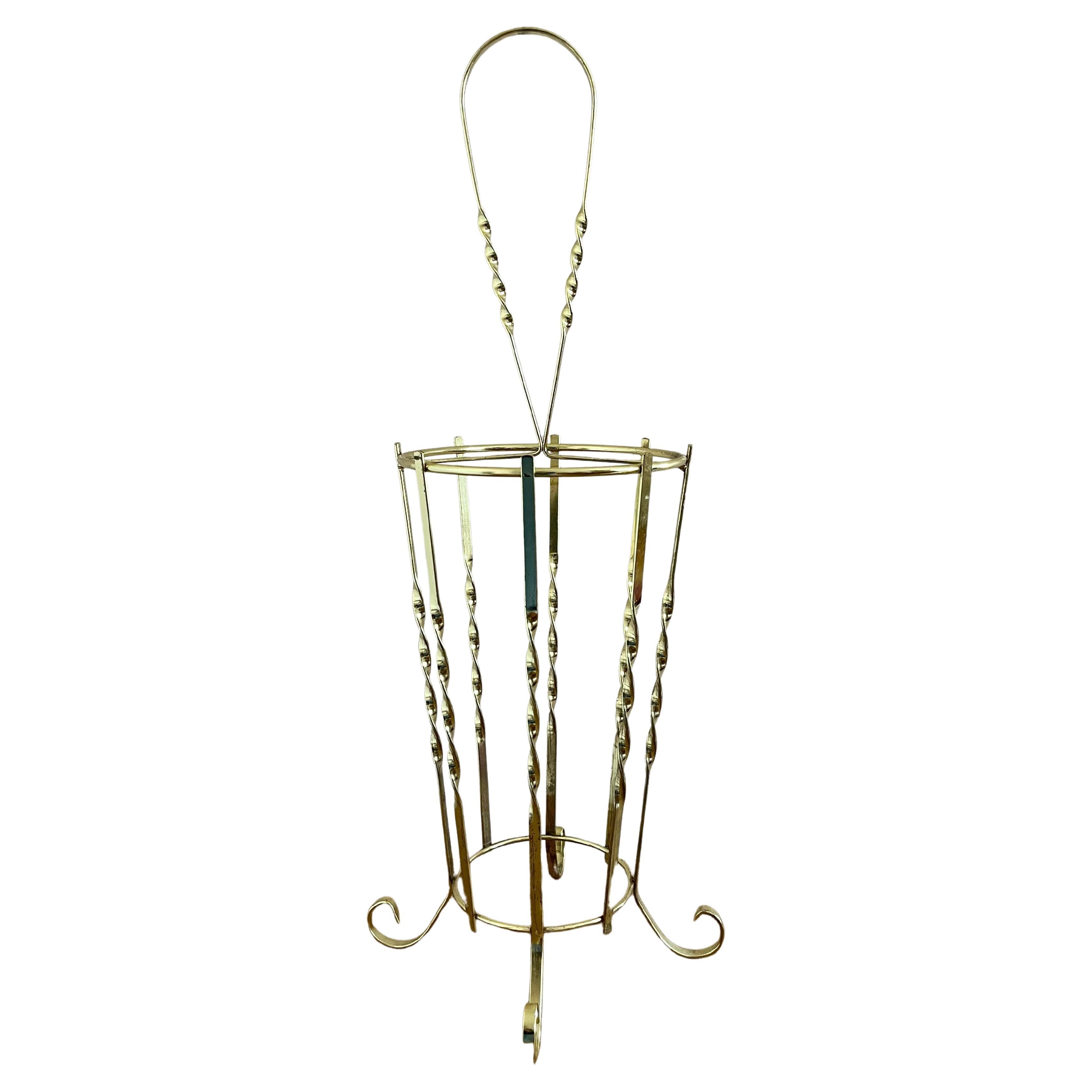 1970s golden umbrella stand with twisted details For Sale