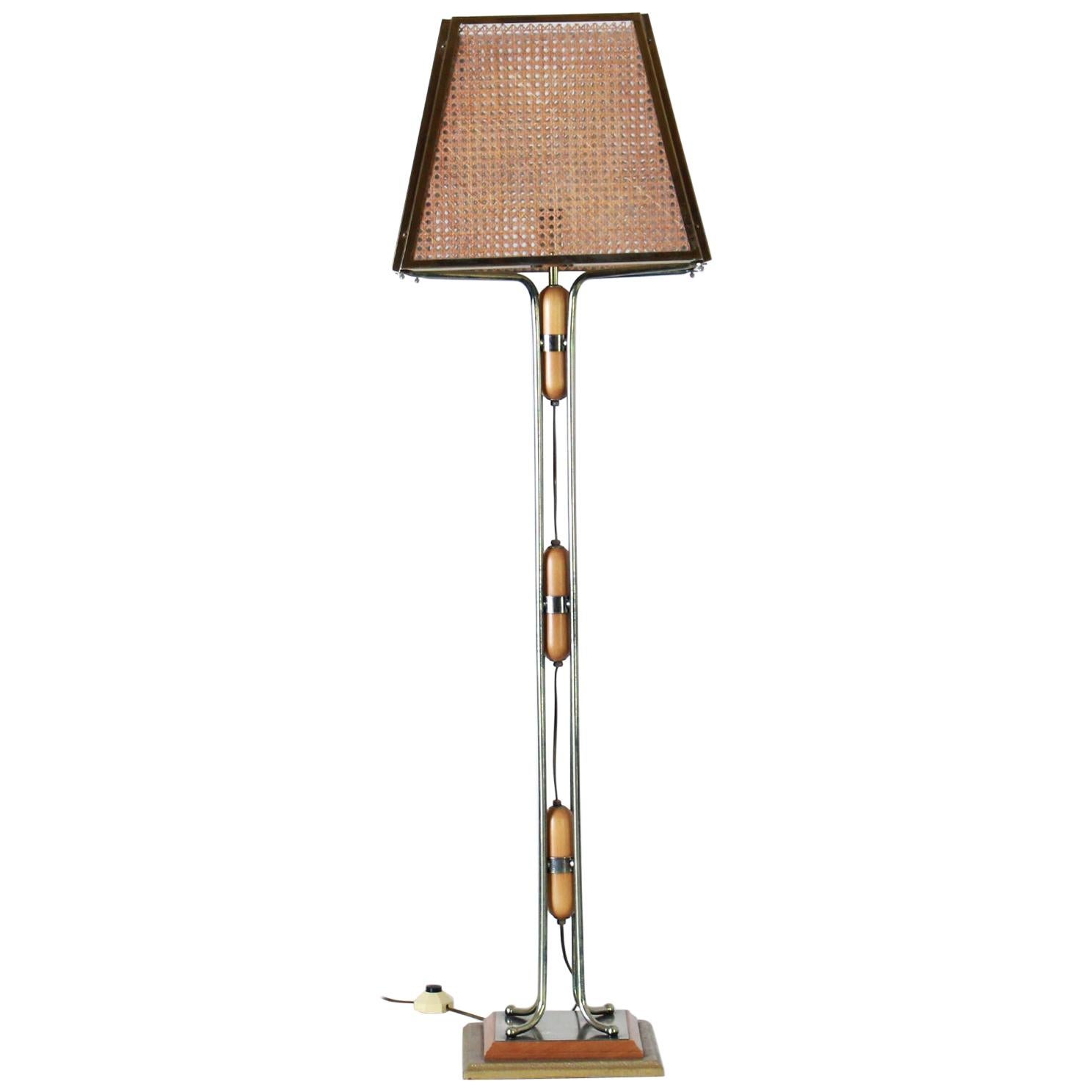 1970s Vintage Floor Lamp with Goldenrod Structure and Wien Straw