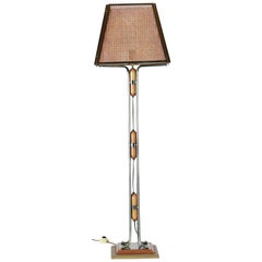 1970er Vintage Stehlampe mit Goldrute Struktur und Wien Stroh Lampenschirm