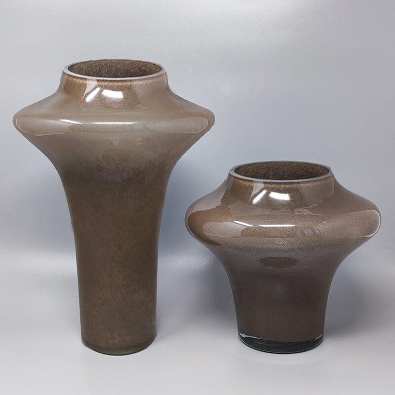 Space Age 1970s Gorgeous Beige Pair of Vases in Murano Glass by Dogi, Made in Italy For Sale