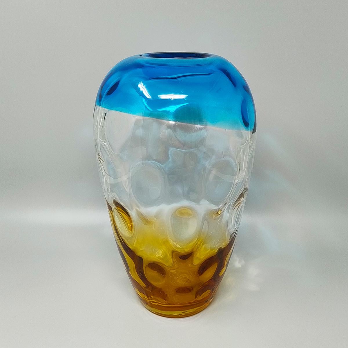 1970s Gorgeous Blue and Amber Vase in Murano Glass By Ca Dei Vetrai. In Excellent Condition For Sale In Milano, IT