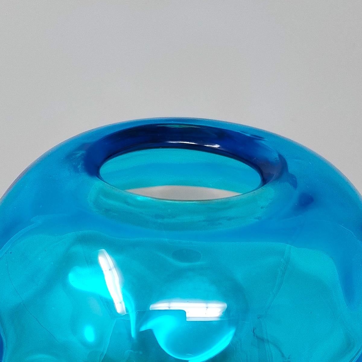 Late 20th Century 1970s Gorgeous Blue and Amber Vase in Murano Glass By Ca Dei Vetrai. For Sale