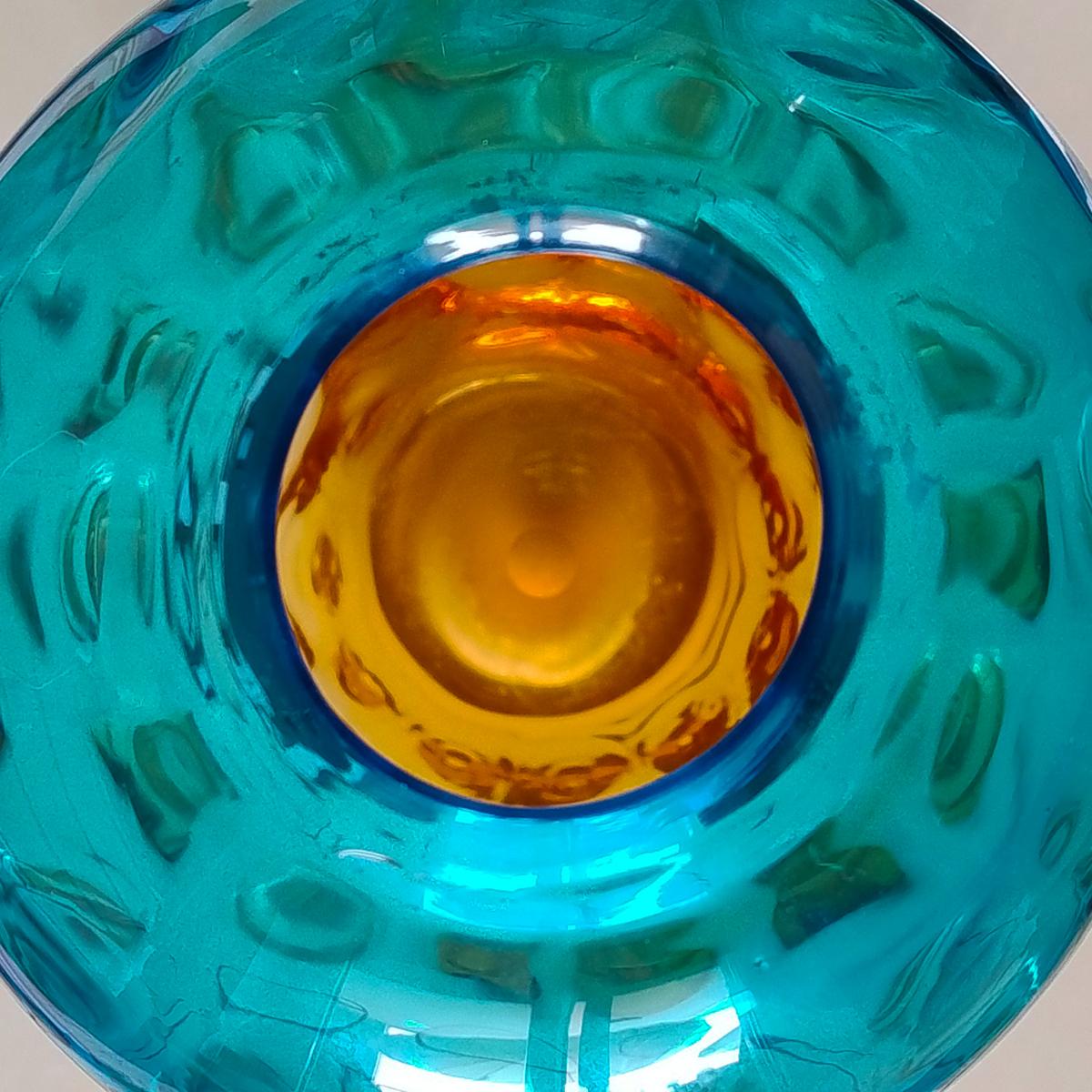 1970s Gorgeous Blue and Amber Vase in Murano Glass By Ca Dei Vetrai. For Sale 1