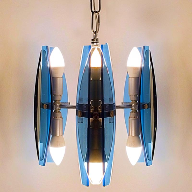 1970s Gorgeous Blue and Smoked Glass Pendant Lamp by Veca. Made in Italy For Sale 1