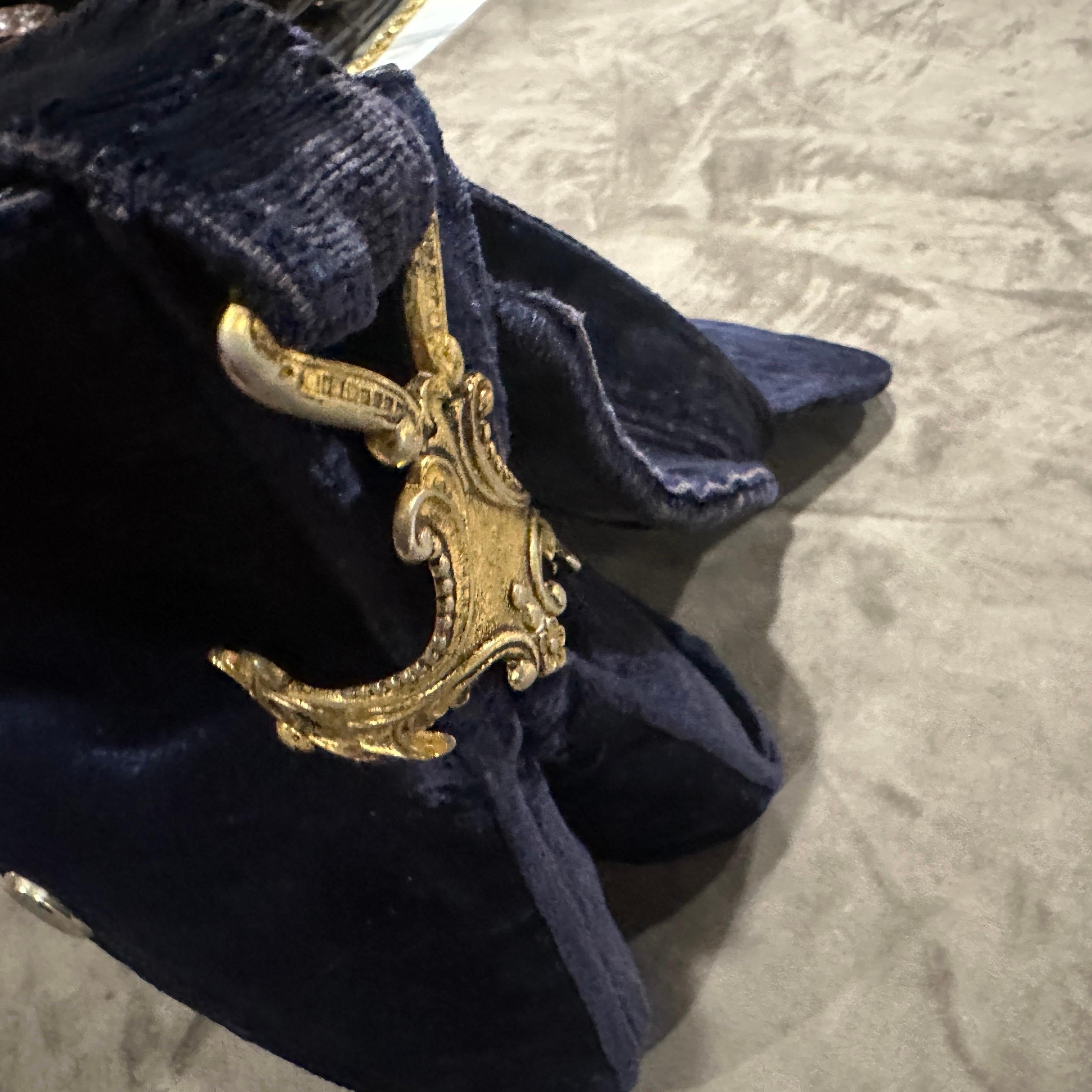 1970 - Magnifique sac à bandoulière italien en velours et laiton bleu et turquoise en vente 5