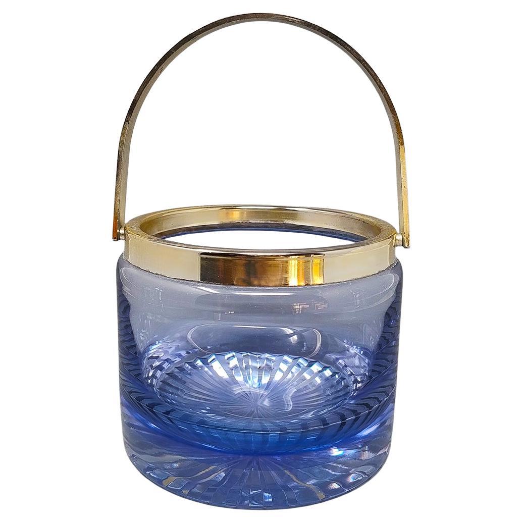 1970s Gorgeous Blue Ice Bucket in Crystal by L.A.C.S. Made in Italy.