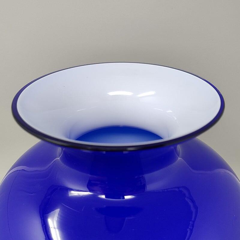Italian 1970s Gorgeous Blue Vase by Ind. Vetraria Valdarnese. Made in Italy For Sale