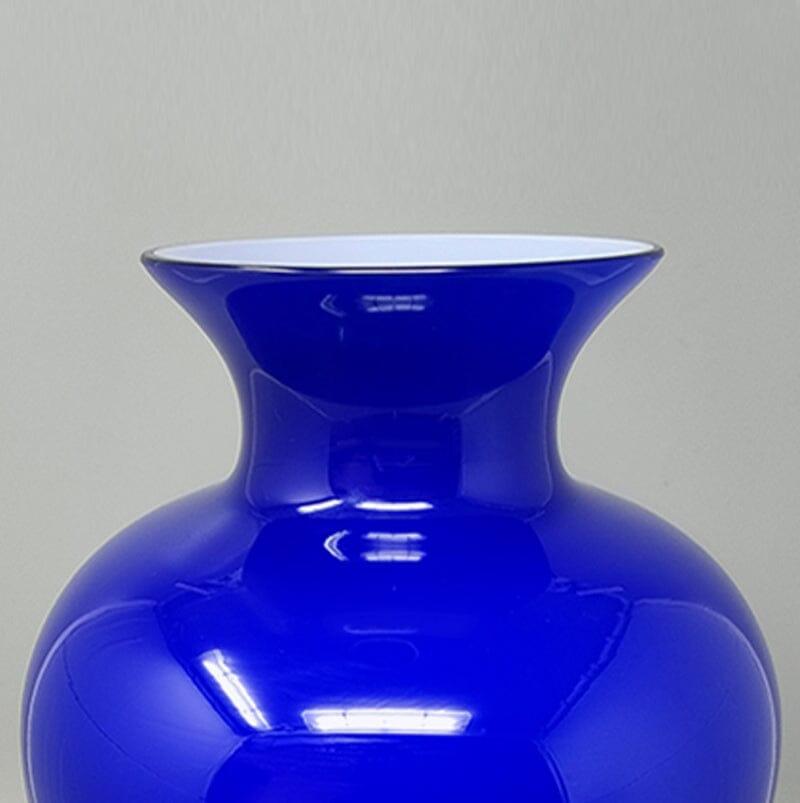 Late 20th Century 1970s Gorgeous Blue Vase by Ind. Vetraria Valdarnese. Made in Italy For Sale
