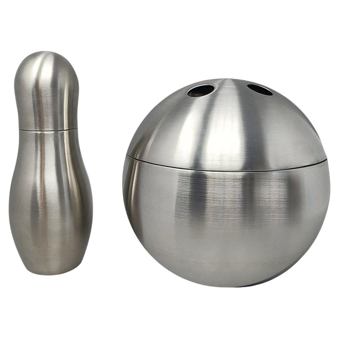 Shakers da cocktail "Bowling" degli anni '70 con secchiello per il ghiaccio Tauma di Guzzini.
