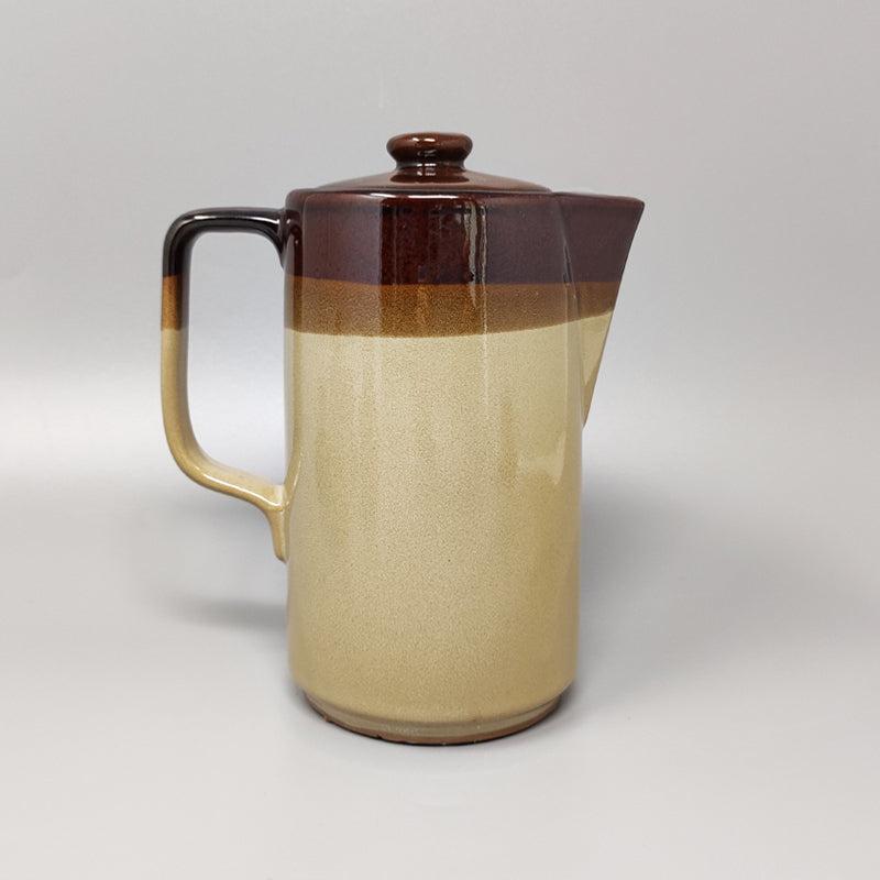 italien 1970 Gorgeous Brown Coffee Set in Faenza Ceramic, Handmade Made in Italy (Service à café brun en céramique de Faenza, fait à la main) en vente