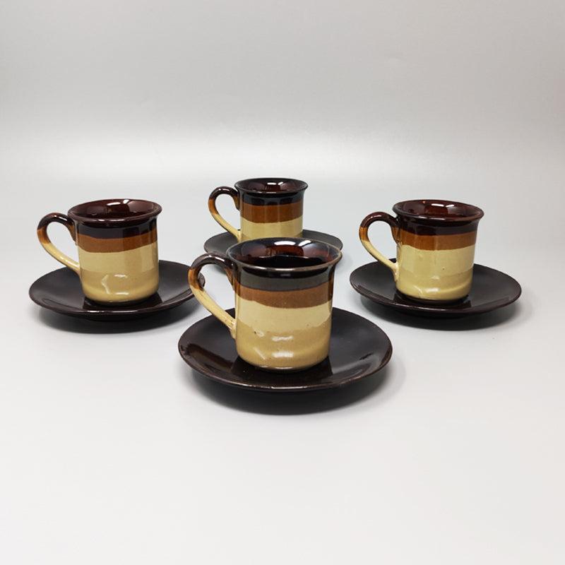 Céramique 1970 Gorgeous Brown Coffee Set in Faenza Ceramic, Handmade Made in Italy (Service à café brun en céramique de Faenza, fait à la main) en vente