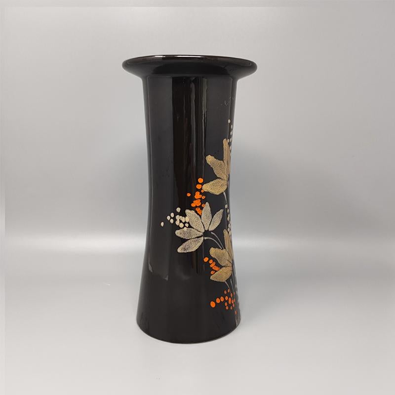 Mid-Century Modern 1970s Gorgeous brown vase ceramic by SIC hand-painted. Made in Italy For Sale