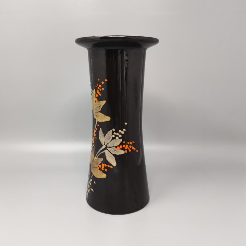 Italian 1970s Gorgeous brown vase ceramic by SIC hand-painted. Made in Italy For Sale