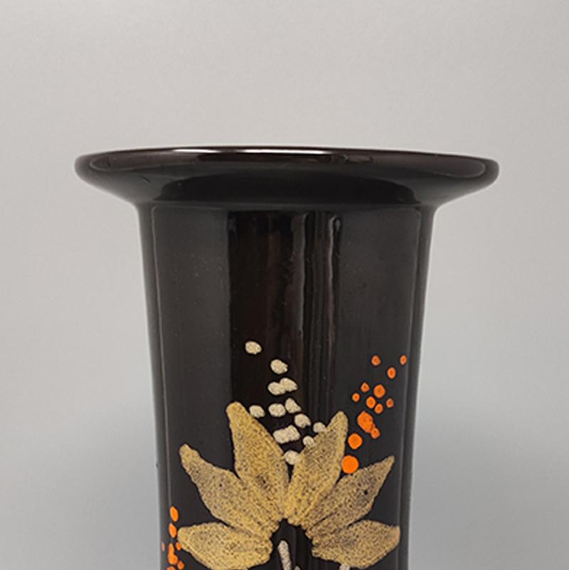 1970s Gorgeous brown vase ceramic by SIC hand-painted. Made in Italy In Excellent Condition For Sale In Milano, IT