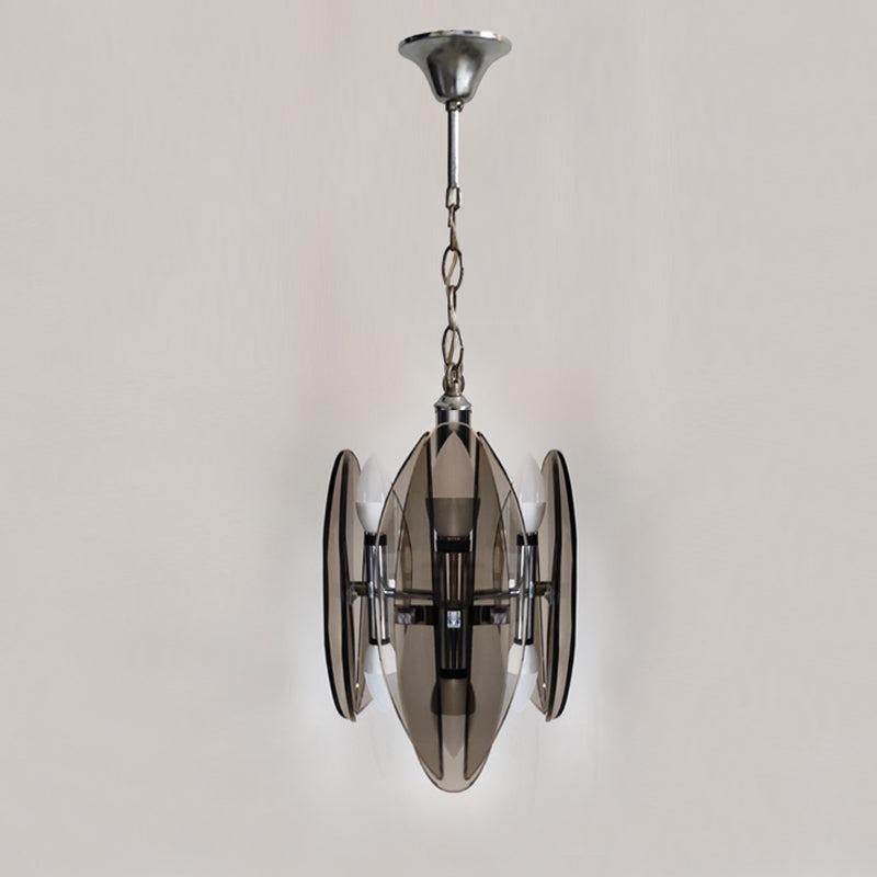 1970s Gorgeous Chandelier from Veca in Murano Smoked Glass, Made in Italy In Excellent Condition For Sale In Milano, IT