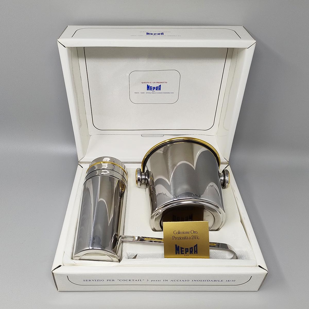 1970er Jahre Wunderschöner Cocktail Shaker in Gold 24K und Edelstahl mit Eiskübel b im Angebot 5