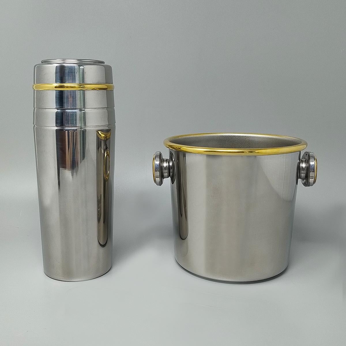 1970er Jahre Wunderschöner Cocktail Shaker in Gold 24K und Edelstahl mit Eiskübel b (Moderne der Mitte des Jahrhunderts) im Angebot