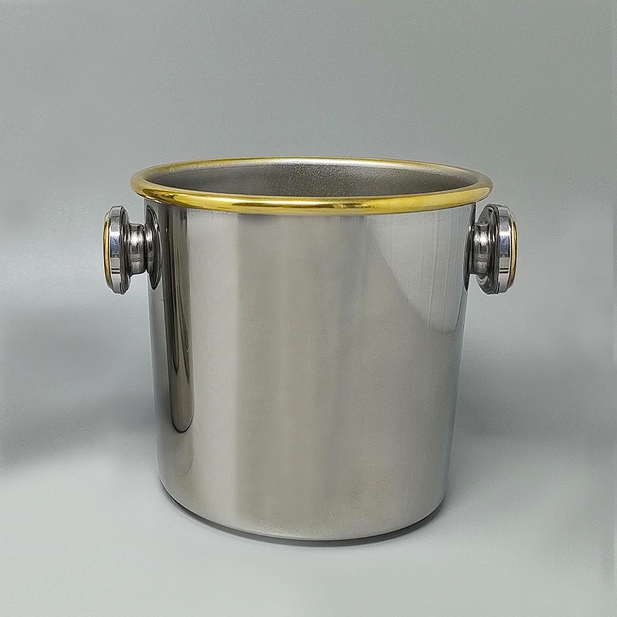 1970er Jahre Wunderschöner Cocktail Shaker in Gold 24K und Edelstahl mit Eiskübel b im Angebot 2