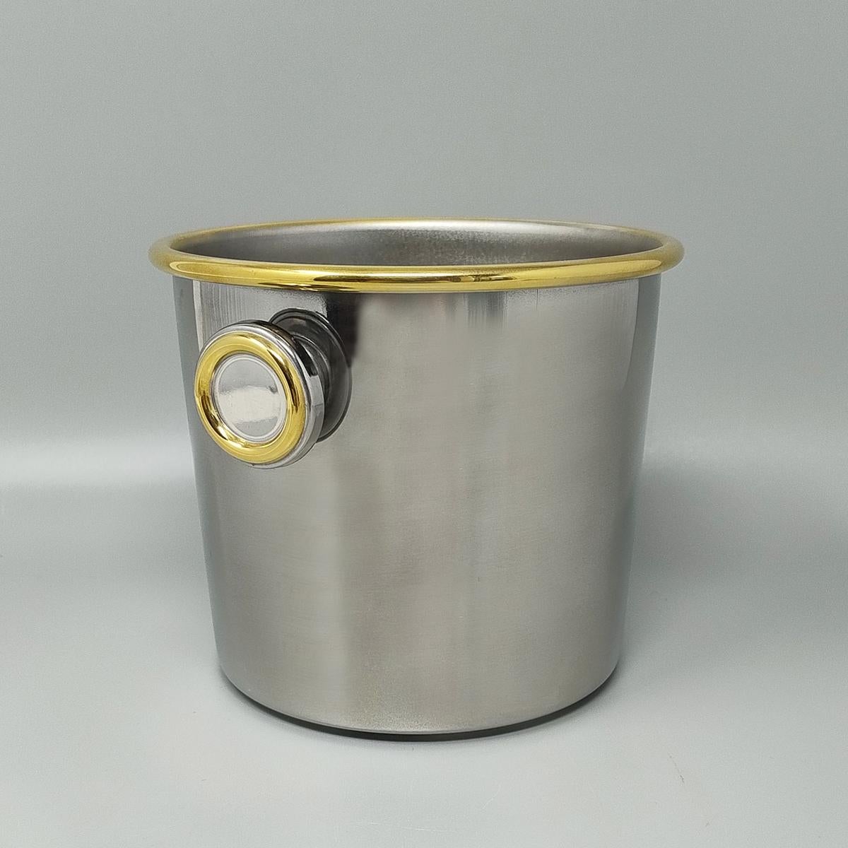 1970er Jahre Wunderschöner Cocktail Shaker in Gold 24K und Edelstahl mit Eiskübel b im Angebot 3