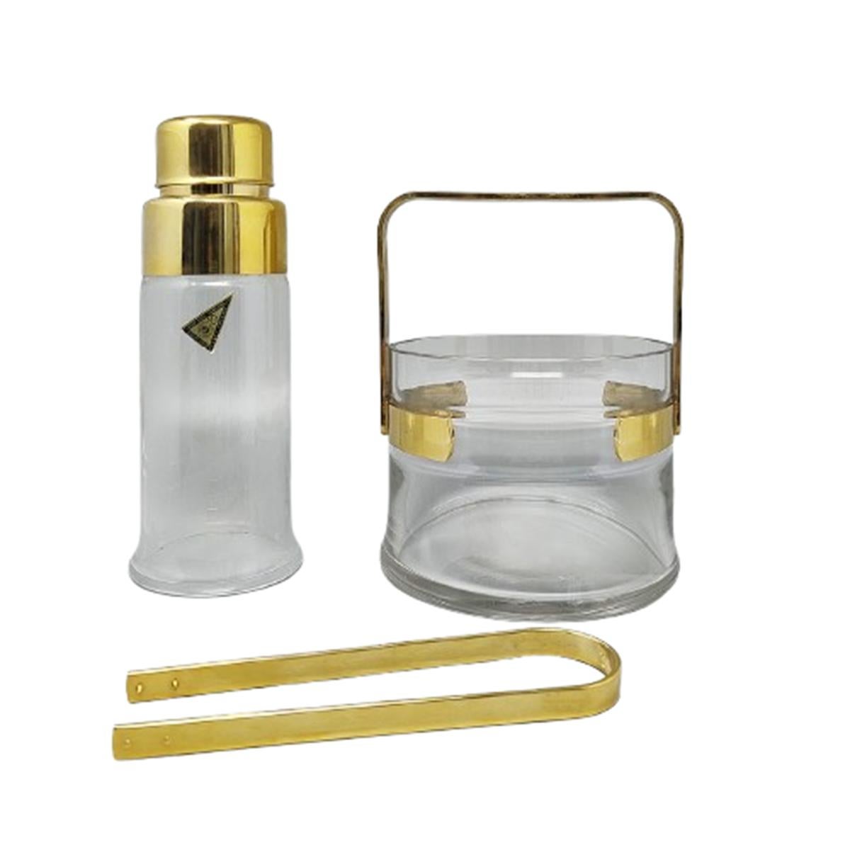 1970s Gorgeous Cocktail Shaker With Ice Bucket by Dorval in Gold plate 24K and C