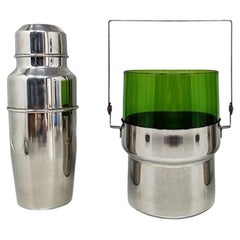 1970s Gorgeous Cocktail Shaker With Ice Bucket by Pran. Made in Italy