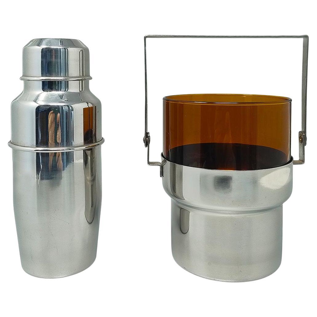 1970s Gorgeous Cocktail Shaker With Ice Bucket by Pran. Made in Italy For Sale