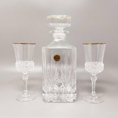 1970s RCR Crystal Decanter Set with 2 Glasses, Made in Italy