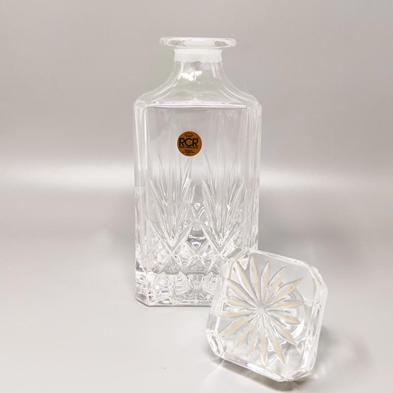 Italian 1970s Gorgeous Crystal Decanter with 2 Crystal Glasses by RCR. Made in Italy For Sale