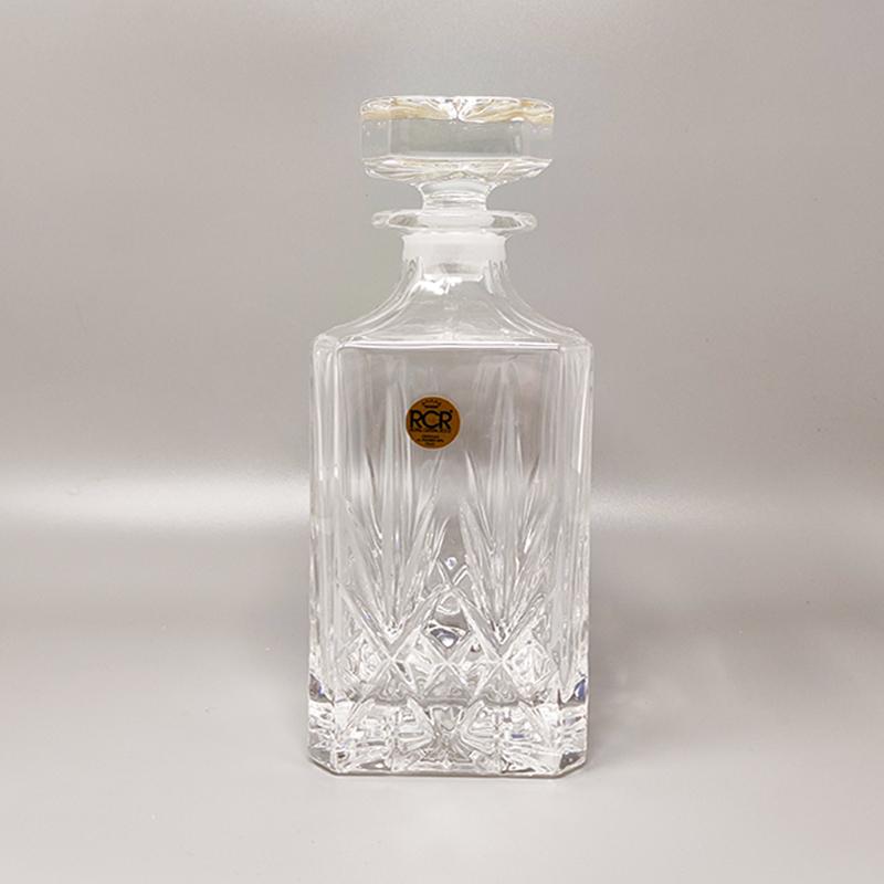 1970s Gorgeous Crystal Decanter with 2 Crystal Glasses by RCR. Made in Italy In Excellent Condition For Sale In Milano, IT
