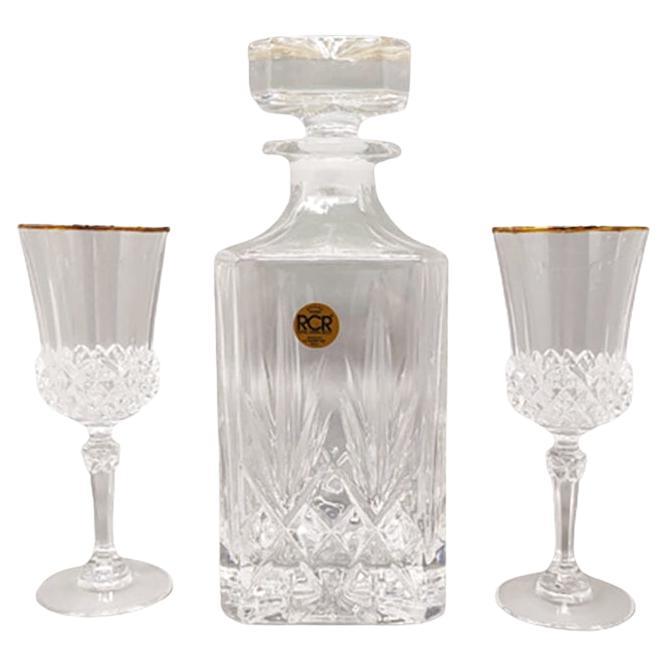 Preciosa jarra de cristal de los años 70 con 2 copas de cristal de RCR. Fabricado en Italia en venta