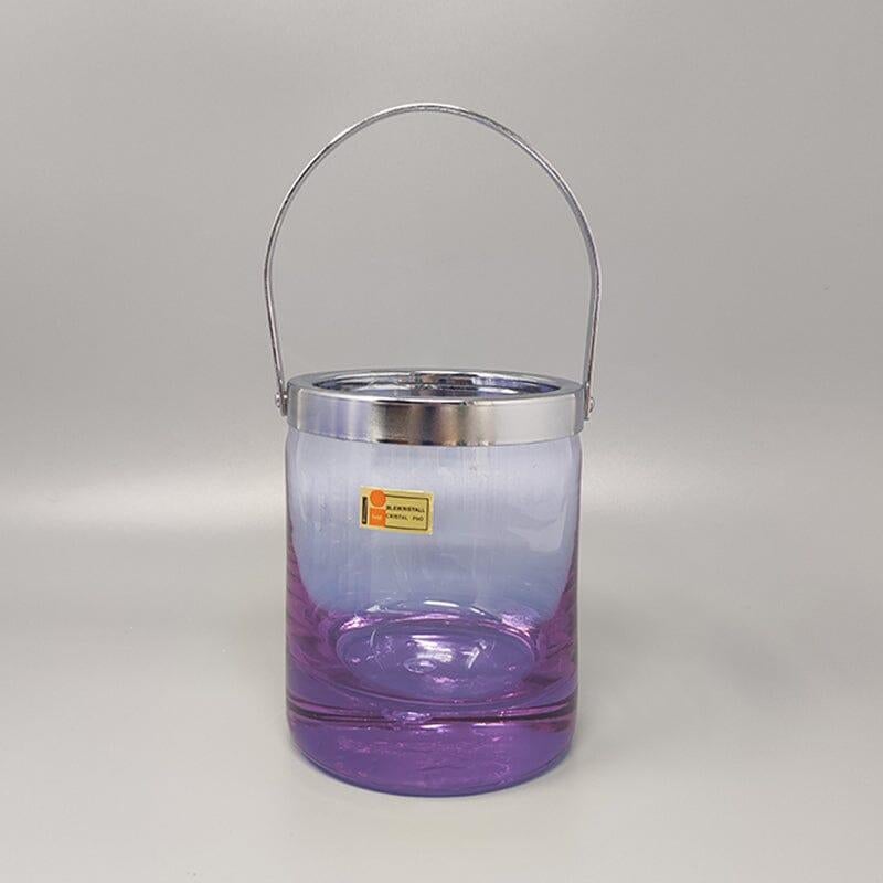 Italian 1970s Gorgeous Crystal Ice Bucket with 4 Glasses by Ivat. Made in Italy For Sale