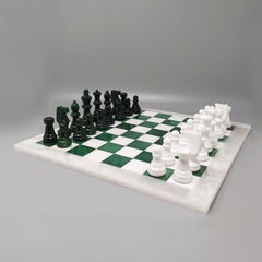 1970s Gorgeous Green and White Chess Set in Volterra Alabaster Handmade