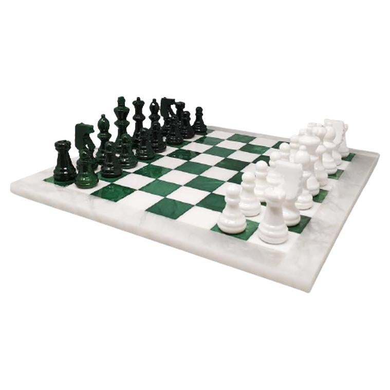 1970s Gorgeous Green and White Chess Set in Volterra Alabaster Handmade