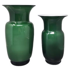 1970s Gorgeous Green Pair of Vases in Murano Glass by Carlo Nason, Made in Italy