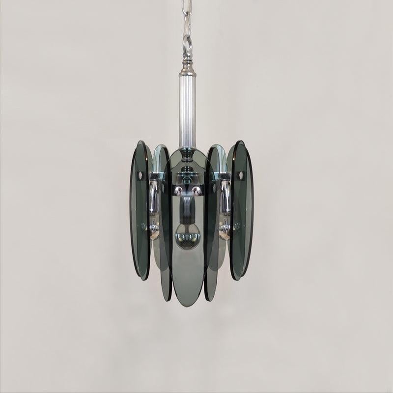 Mid-Century Modern 1970s Gorgeous Grey Smoked Chandelier by Veca in Murano Glass. Made in Italy For Sale
