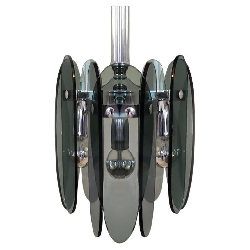 1970s Gorgeous Grey Smoked Chandelier by Veca in Murano Glass. Made in Italy