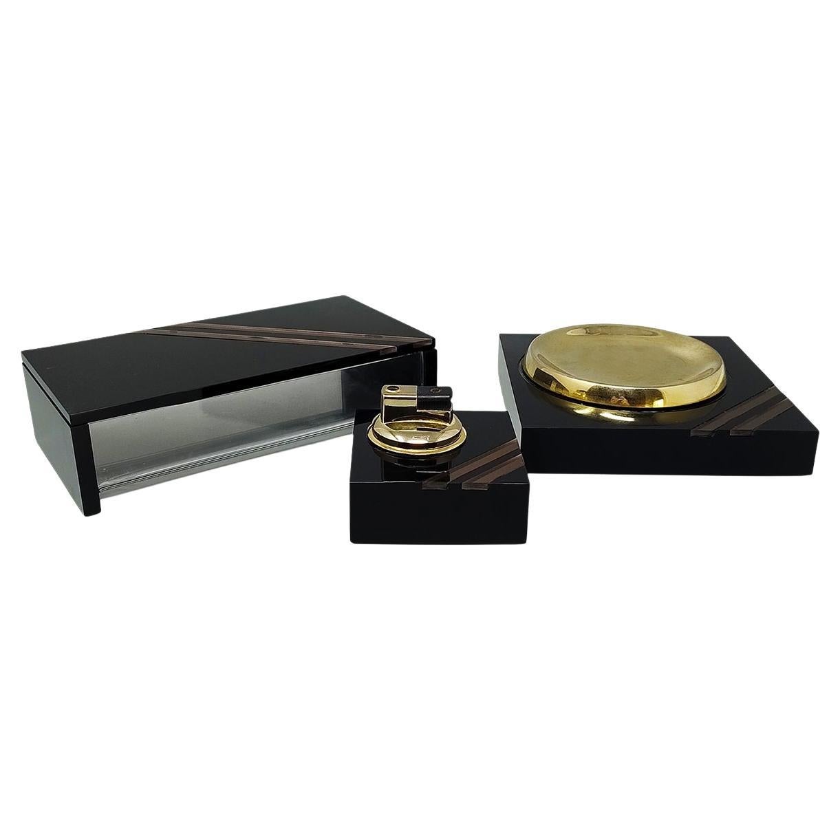 1970s Hollywood Regency Lucite and Brass Smoking Set, Made in Italy
