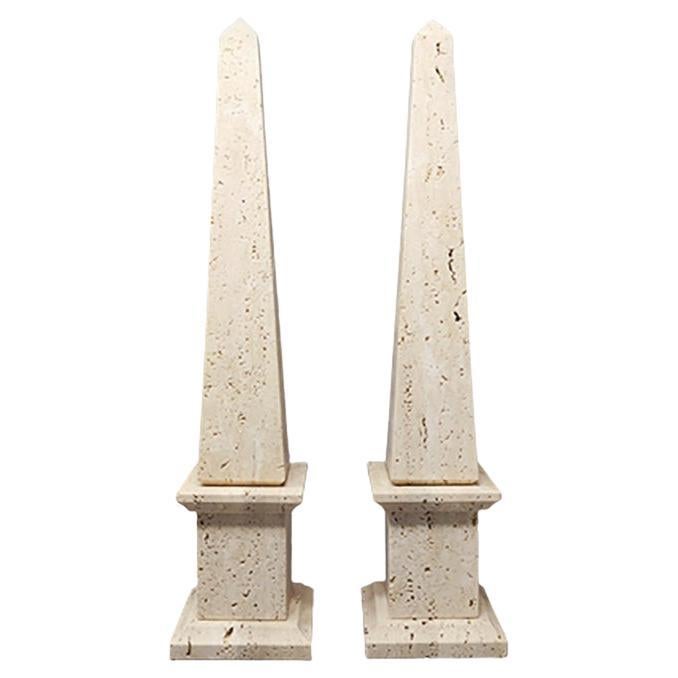 1970s Gorgeous Pair of Obelisks in Italian Travertine, Made in Italy