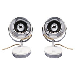 1970s Gorgeous Pair of White Eyeball Table Lamps by Veneta Lumi, Made in Italy