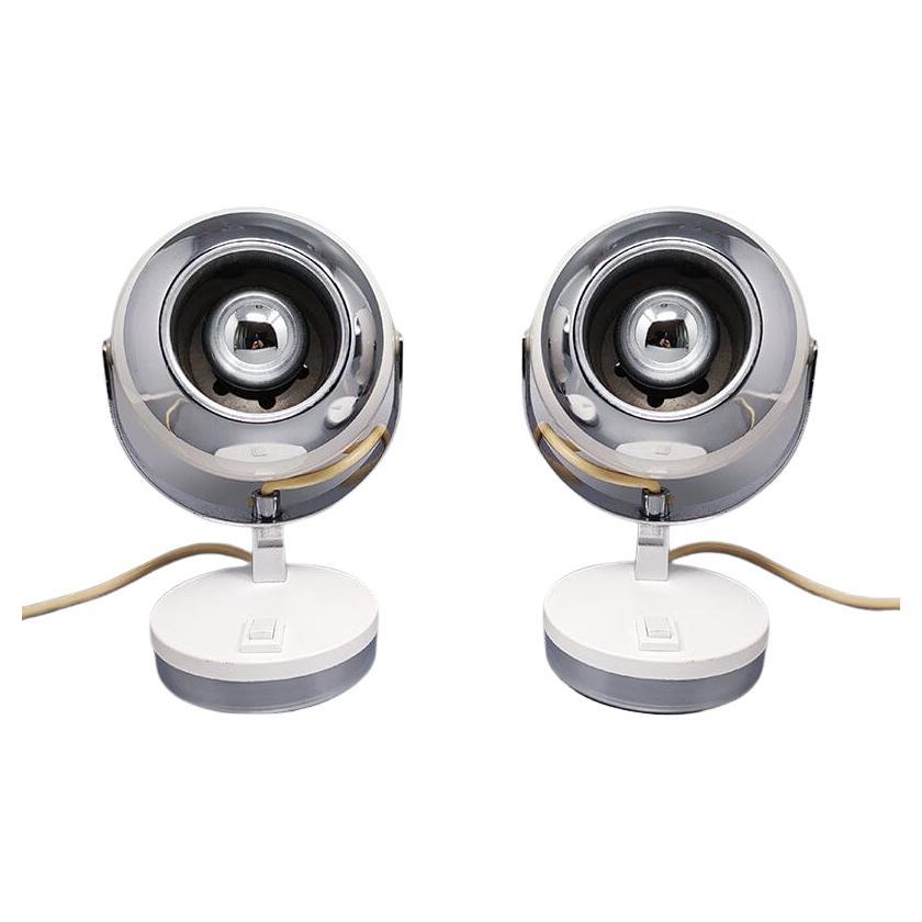 1970s Gorgeous Pair of White Eyeball Table Lamps by Veneta Lumi, Made in Italy
