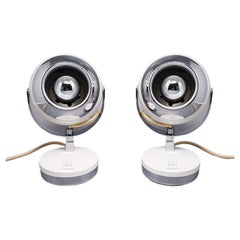 1970s Gorgeous Pair of White Eyeball Table Lamps by Veneta Lumi, Made in Italy