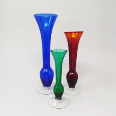 Set of 3 Murano Glass Vases, Made in Italy, Vintage 1970s, Excellent