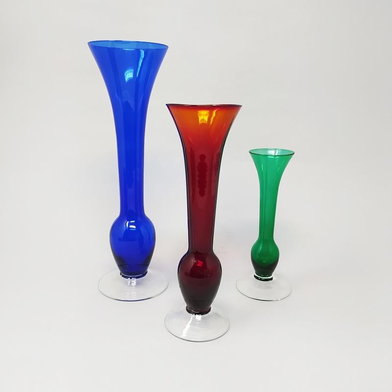 Space Age 1970s Gorgeous Set of 3 Vases in Murano Glass, Made in Italy For Sale